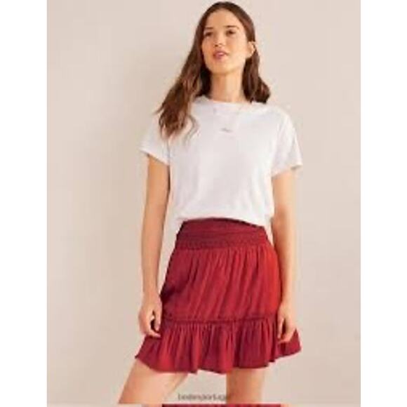 Boden Smocked Tiered Ruffle Mini Skirt Size 2 Burnt Orange Red Fall Boho - Picture 1 of 8